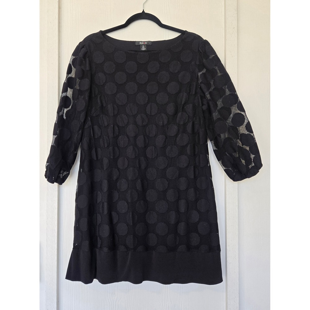 Polka Dot Mesh Overlay Shift Dress XL Office Career Whimsigoth Dark Fairy Artsy